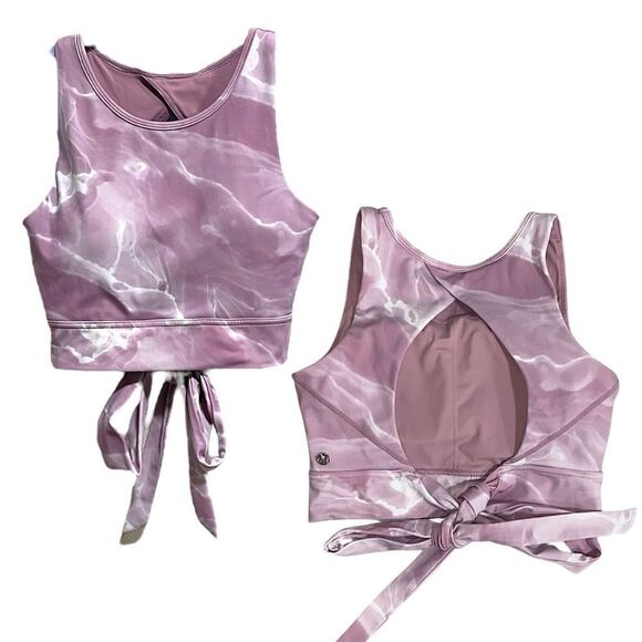 Buffbunny Meta Crop Sports Bra Tie Back Pink Quartz Marble Size Small - Picture 1 of 15